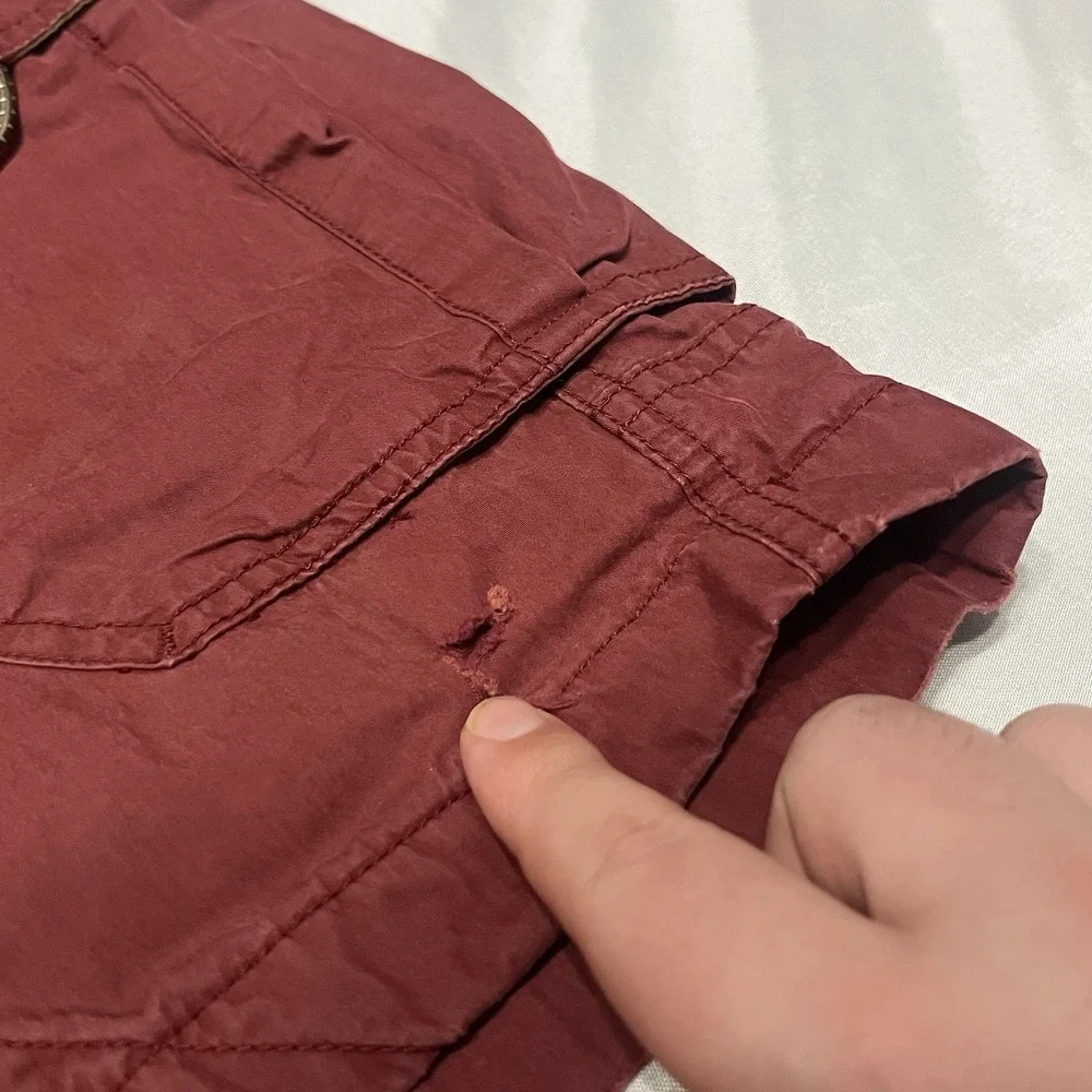 Y2K American Eagle Paratrooper Shorts Mens 34 Maroon Baggy Cargo Utility